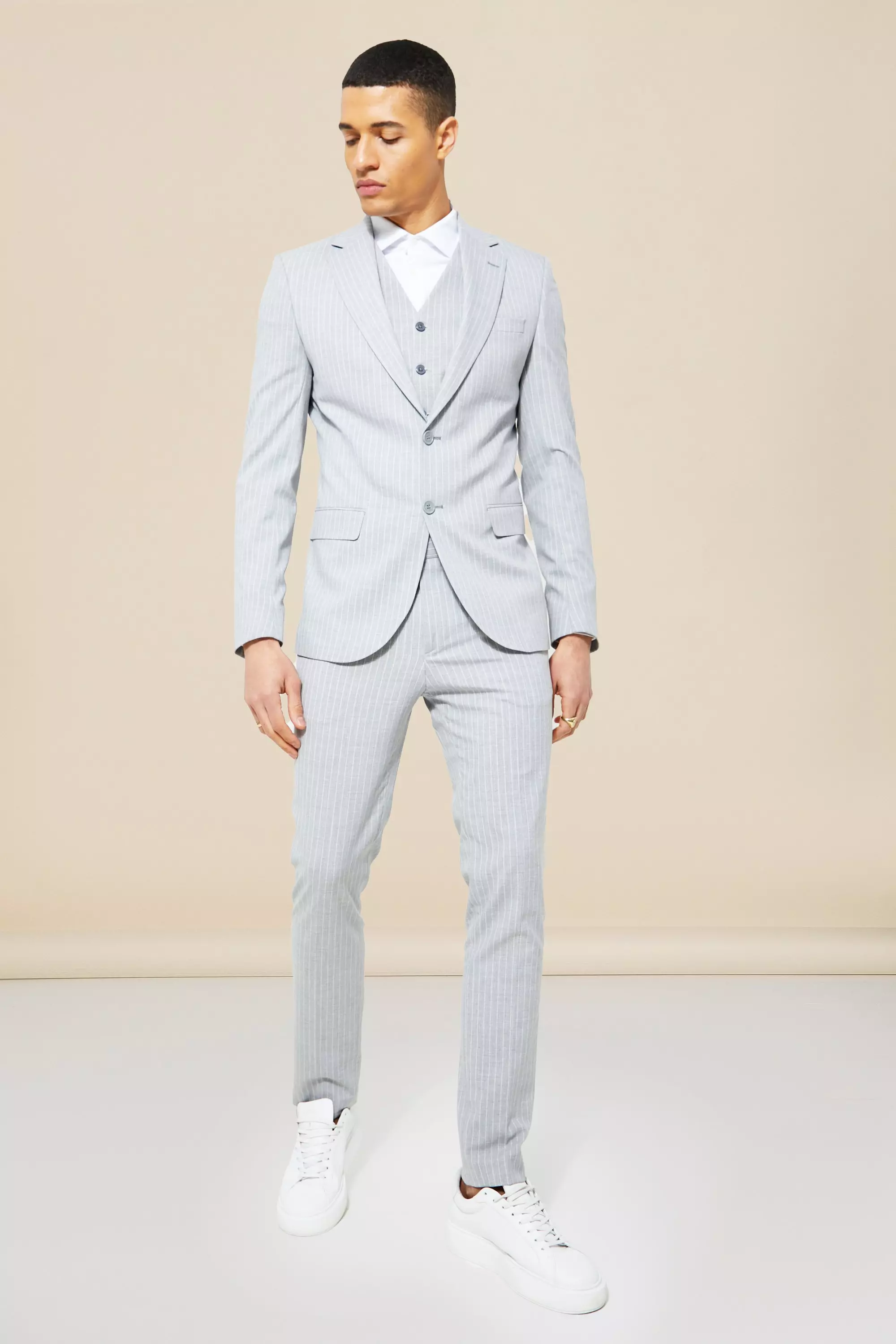 Skinny Single Breasted Pinstripe Suit Jacket